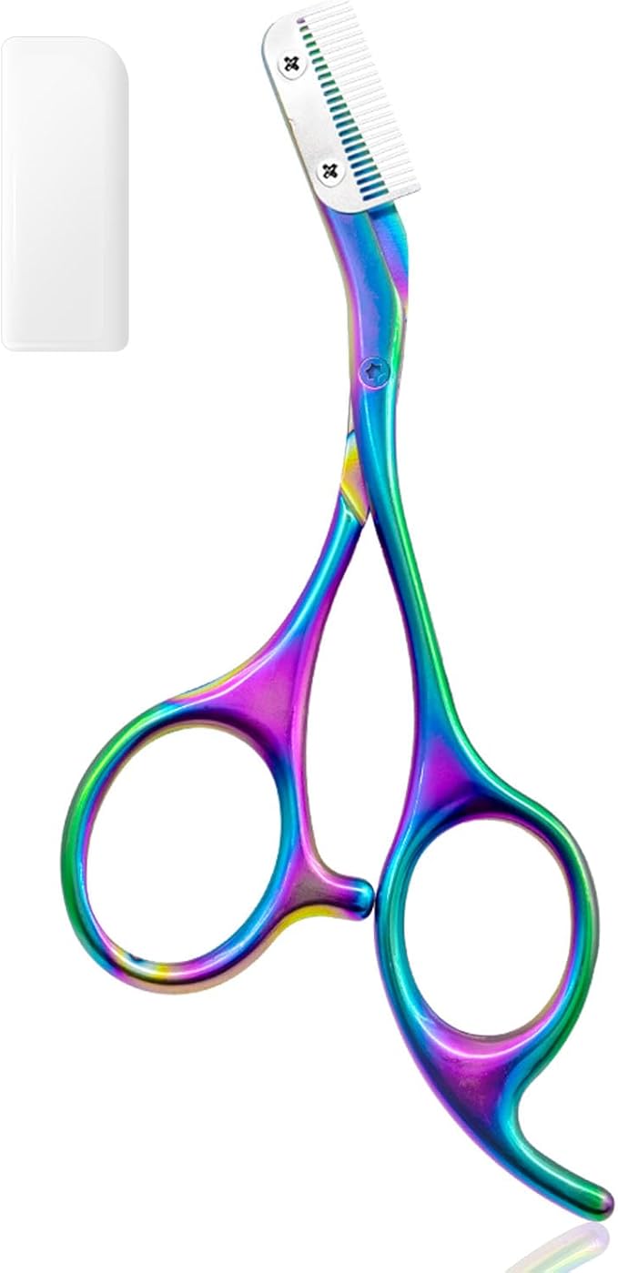 Eyebrow Scissors with Comb - Stainless Steel Eyebrow Trimmer for Women and Men, Facial Grooming Scissors Kit, Professional Precision Eyebrow Trimmer,Perfect For Gifts for Men and Women,Rainbow
