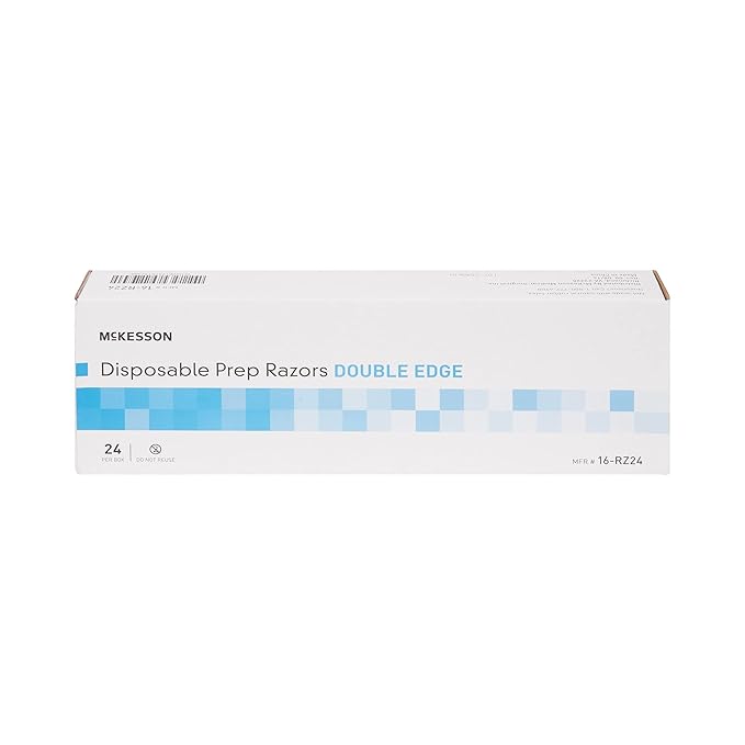 McKesson Disposable Razors [24 Count] Prep Shaving Razor, Single Blade Double Edge, Stainless Steel Blade, For Men and Women, Bulk, Blue