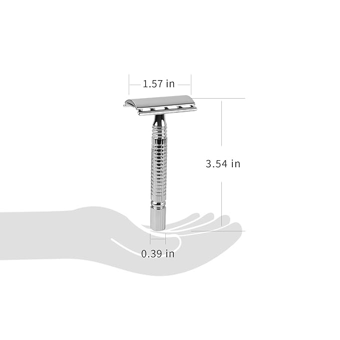 Safety Razor for Men and Women, Reusable Metal Razors, with 10 Platinum Safety Razor Blades, Face Razors for Men Shaving, Sustainable Hair removal and shaving cleaning tools, Metallic Silver