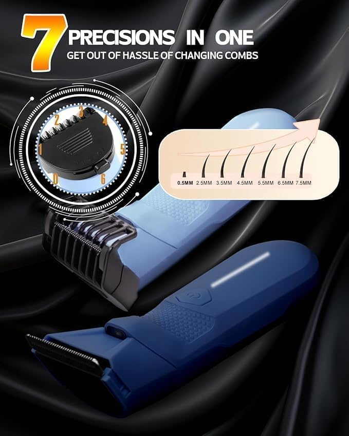 Body Trimmer for Men - Groin & Ball Shaver with Charging Dock - Constant Power No-Pull Electric Pubic Hair Clipper - 5-in-1 Guard Waterproof Body Groomer with LED Light