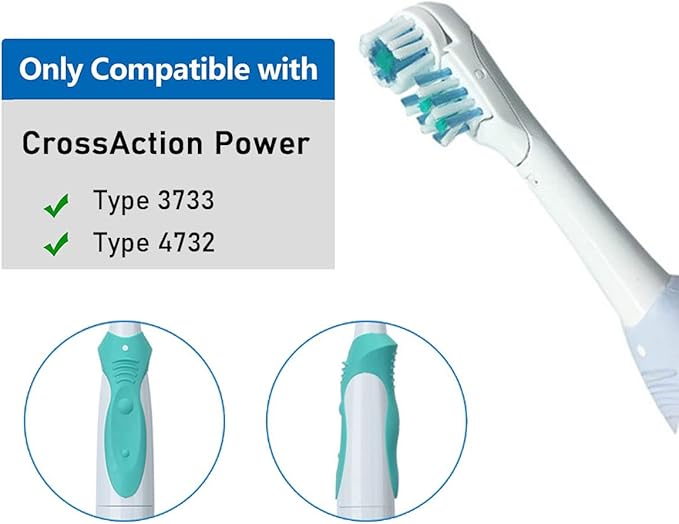 Sensitive Replacement Toothbrush Heads Compatible with Oral-B Cross Action Power 3733 4732,Rotating Powerhead and Crisscross Bristles (White)