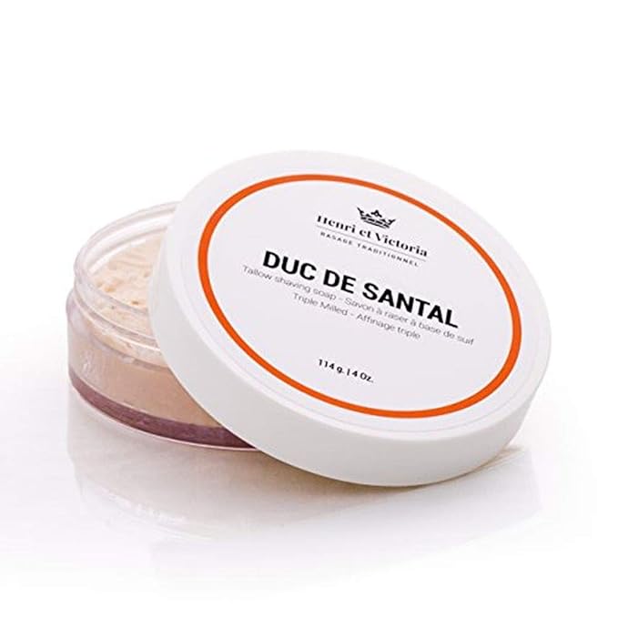 Henri et Victoria Traditional Shaving Soap For Men | Duc de Santal Fragrance | Smooth Shave, Lathers Up Nicely, Long-Lasting Scent | Triple Milled Soap, Canadian Made by Skilled Artisan 114 g (4 oz)