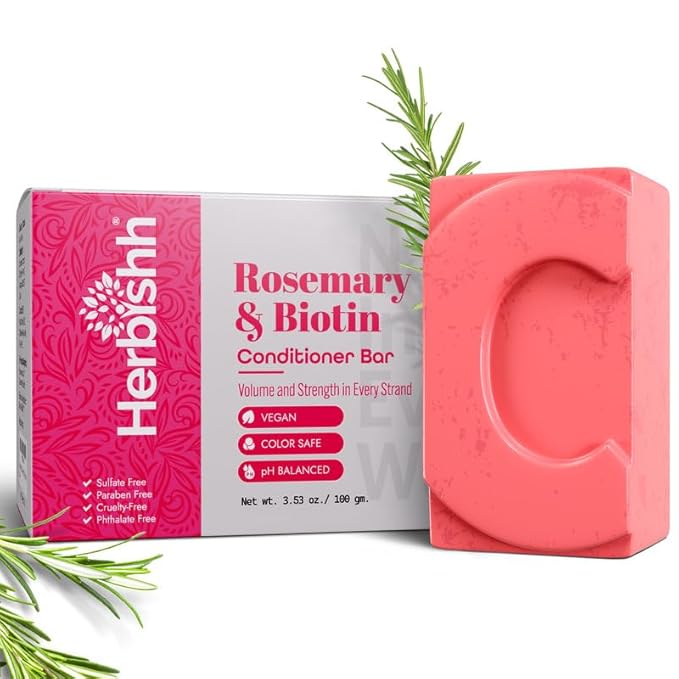 Herbishh Rosemary Conditioner Bar for Hair Growth, Volumizing Solid Conditioner, Strengthening Biotin Bar, Cleansing Soap for Women & Men, Ideal for Curly & Straight Hair Vegan & Sulfate-Free 3.53 oz