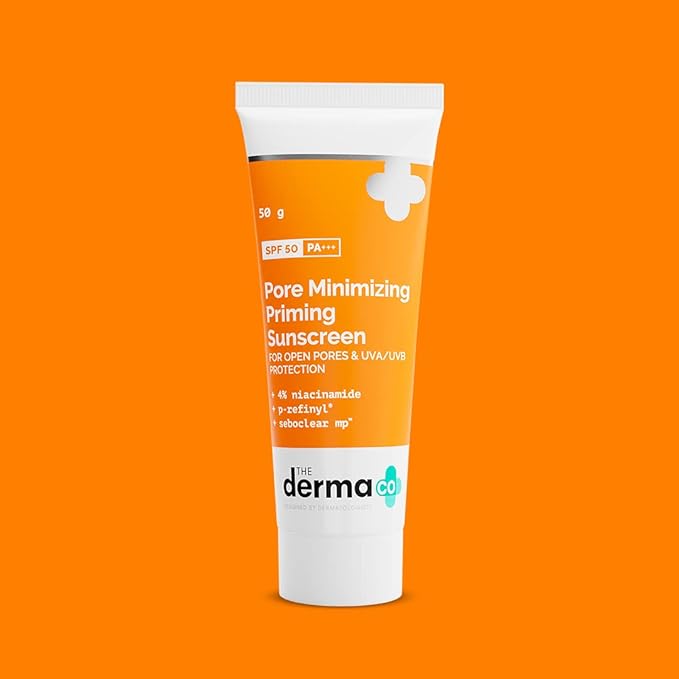 The Derma Co Pore Minimizing Priming Sunscreen with SPF 50 & PA+++ | Reduces Pore Size & Excess Oil | 2-in-1 Primer with SPF | Matte Finish with No White Cast | 1.76 Oz/50g