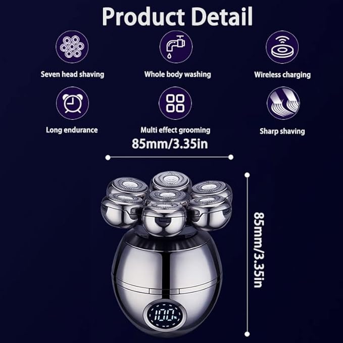Upgrade 7 Heads Men’s 5-in-1 Electric Head Shaver for Bald Men,Multifunctional Electric Razor for Men，Cordless Rechargeable Travel Groomin Hair Trimmer Kits