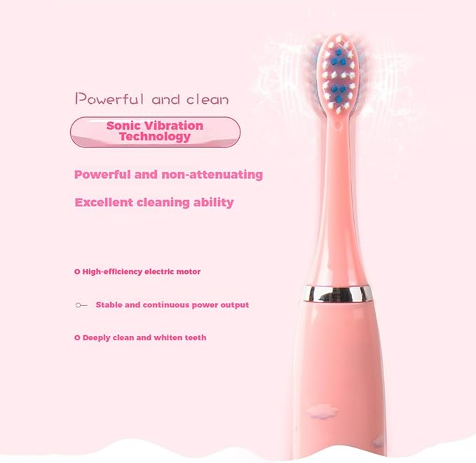 Kids Battery Powered Sonic Toothbrush with 3 Brush Heads, 1 AA Battery - Soft Bristles, IPX Waterproof, 2 Mins Timer, Blue/Pink