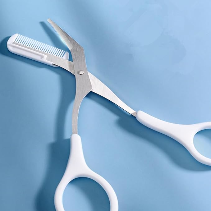 Eyebrow Trimming Scissors with Built-in Comb, Stainless Steel, Precise Grooming Tool