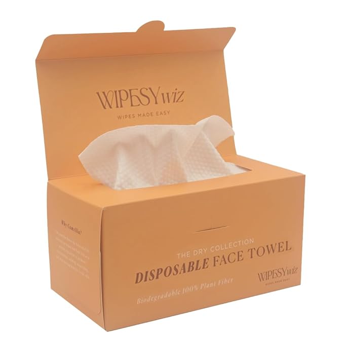 70 Count Disposable Face Towels Facial Cleansing Wipes, Quick Dry Makeup Remover Cloths, Soft Face Towelettes for Women & Men by WipesyWiz 7.9"x7.9" (Pack of 1)