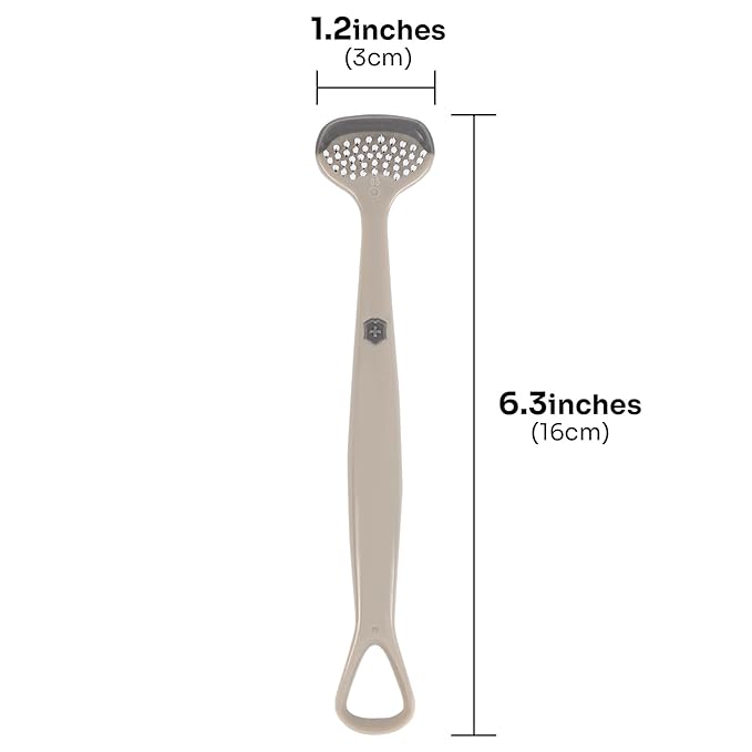 6-Pack Tongue Brush and Scraper for Adults - 3-in-1 Cleaner for Oral Hygiene and Fresh Breath, Sand Beige