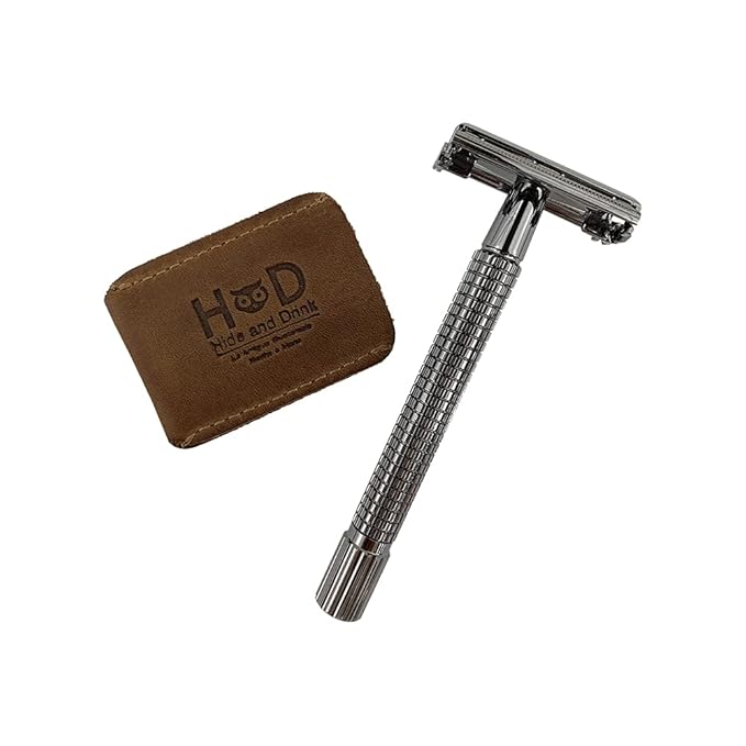 Hide & Drink, Leather Double Edge Safety Razor Head Protective Sheath, Shaving Travel Cover Handmade (Single Malt Mahogany)