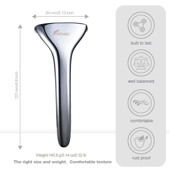 Single Blade Razors for Men and Women, Reusable Modular Safety Razor with Magnetic Head and Metal Non-Slip Grip, 10 Single Edge Razor Blades & Leather Case,Silver Whiskers