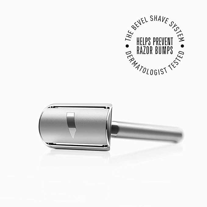 Bevel Safety Razor with Brass Weighted Handle and 10 Double Edge Safety Blade Refills, Single Blade Razor for Men, Designed for Coarse Hair to Prevent Razor Bumps - Silver (Packaging May Vary)
