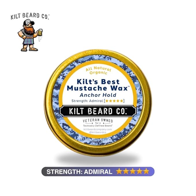 Kilt Beard Co.- Anchor Hold Mustache Wax- Extreme Hold for Competition & Precision Styling- Non-Sticky, High Heat Tolerance- Unscented, All-Natural & Organic- Beeswax & Carnauba Wax