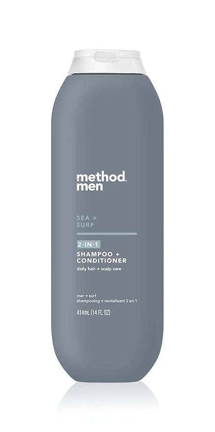 Method Men 2-in-1 Shampoo and Conditioner, Sea + Surf - Cleans and Conditions with Argan and Jojoba Oil - Paraben Free and Silicone Free - 14 Fl Oz, Pack of 1