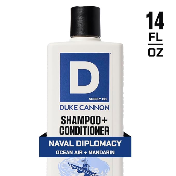 Duke Cannon Supply Co. 2-in-1 Hair Wash - Masculine Scent - Gentle Cleansing Hair Wash For Men - Stimulating Hair Shampoo & Conditioner - Strengthens Hair - Naval Diplomacy Shampoo/Conditoner (14 oz)