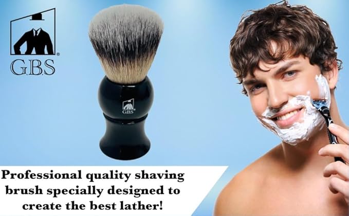 G.B.S Men's Classic Black Synthetic Shaving Brush Bristles - Super Soft - Compliments and Razor for Ultimate Wet Shaving