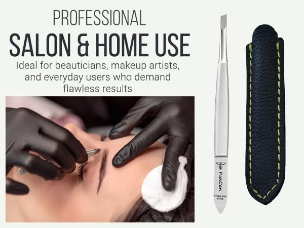 German Premium Slanted Tweezers in Leather Case - German Steel Hair Removal Tool for Eyebrows, Face & Ingrown Hairs – Hand-Finished, Ultra-Grip Tips, Premium Leather Case – Professional Salon Quality