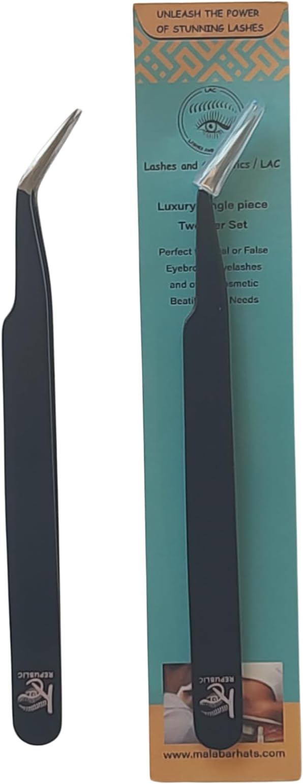 Black Curved Professional Tweezer Great For Eyebrow, Eyelash, Facial, Ear, Nose & Ingrown Hair Remover, Make Perfect Eyebrow Shapes (Black)