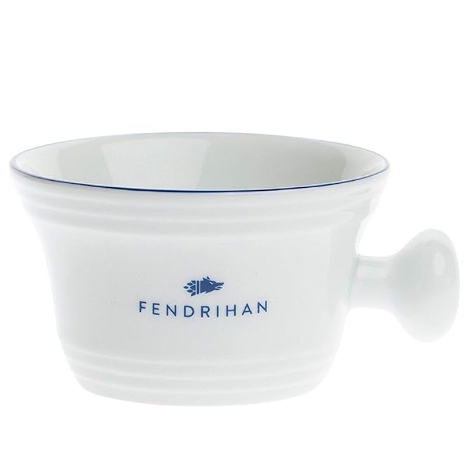 Fendrihan Porcelain Apothecary Shaving Mug, Hand-Painted Rim (Dark Blue)