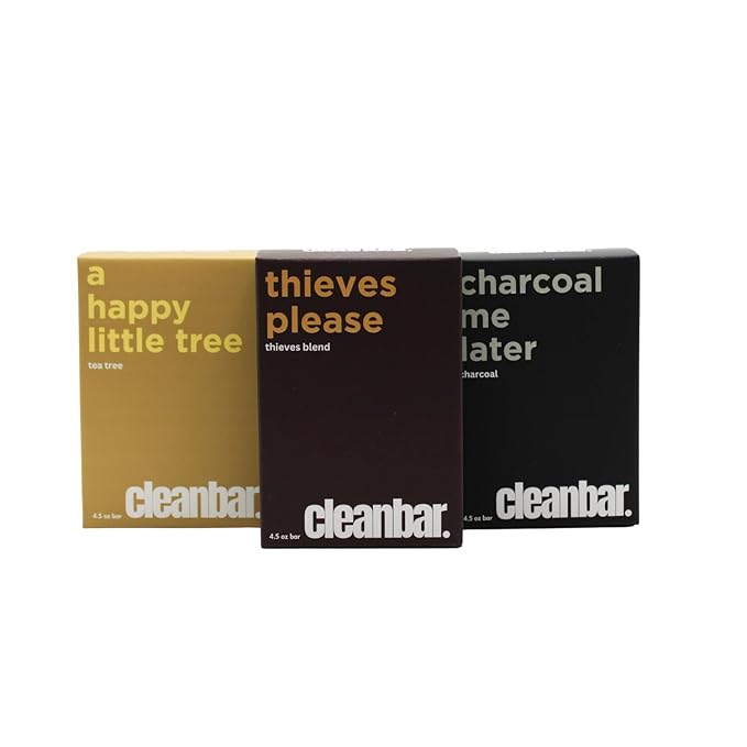 All Natural Bar Soap Bundle - Essentials Trio - Charcoal Me Later, Thieves Please & A Happy Little Tree Exfoliating Soap (4.5 oz each, 3 pack)
