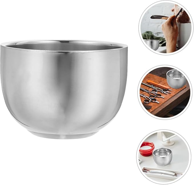 OUNONA 200ml Stainless Steel Double Layer Shaving Lather Bowl Set 2pcs Heat Insulated Shaving Foam Cup for Men