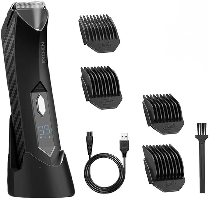 Enchen 4-in-1 Electric Body Hair Trimmer for Men - Ball Trimmer with Replaceable Ceramic Blades | USB Rechargeable, IPX7 Waterproof | Painless Pubic, Face, Underarm & Leg Grooming Tool