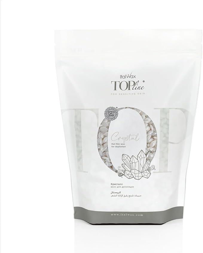 Italwax Top Line Crystal - 750g / 1.65lb - Hard wax beads for hair removal - Unscented - Synthetic formulation ideal for sensitive skins - Recommended for Bikini Area and Armpits