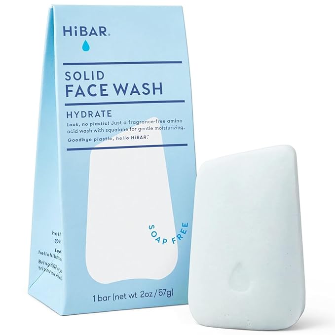HIBAR - Hydrate Face Wash Bar - Solid Face Wash - Hydrating & Moisturizing - With 12 Unique Amino Acids - Safe For Daily Use & Sensitive Skin - Plastic, Paraben & Soap-Free - Vegan - 1 Bar