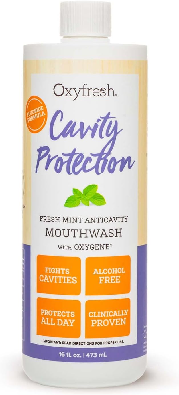 Oxyfresh Cavity Protection Fluoride Mouthwash – Anticavity Mouthwash for Sensitive Teeth, Non - Staining, Alcohol Free, Lasting Fresh Breath - 16 fl Oz