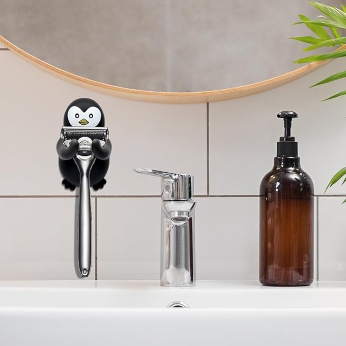 Penguin Holder Shaver Organizer, Cute Penguin Animal Bathroom Decor Razor Holder Wall Mount, Birthday Gifts for Men Women Boyfriend Girlfriend, Emotiona Gifts for Wife Husband Penguin Lover