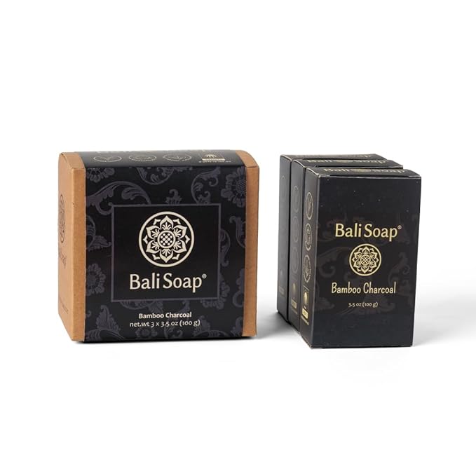 Bali Soap - Bamboo Charcoal Natural Soap Bar for Men & Women - Vegan, Handmade, Exfoliating - 3 Pack, 3.5 Oz Each
