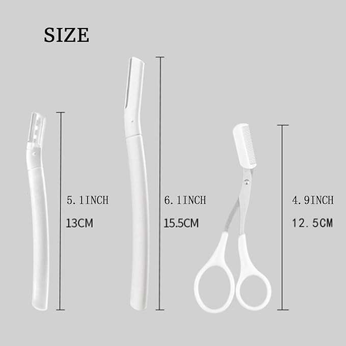 Eyebrow Razors Sets, 2PCS Razor with Protective Cover, 1PCS Scissor, Facial Hairs Peach Fuzz Removal, Face Shavers (White)
