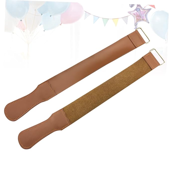 minkissy 2PCS Leather Sharpening Cloth Set Vintage Razor Strop for Straight Razors Scissors Fine Edges Durable Pure Leather Polishing Cloths with Hanging Eyelet for Easy Use