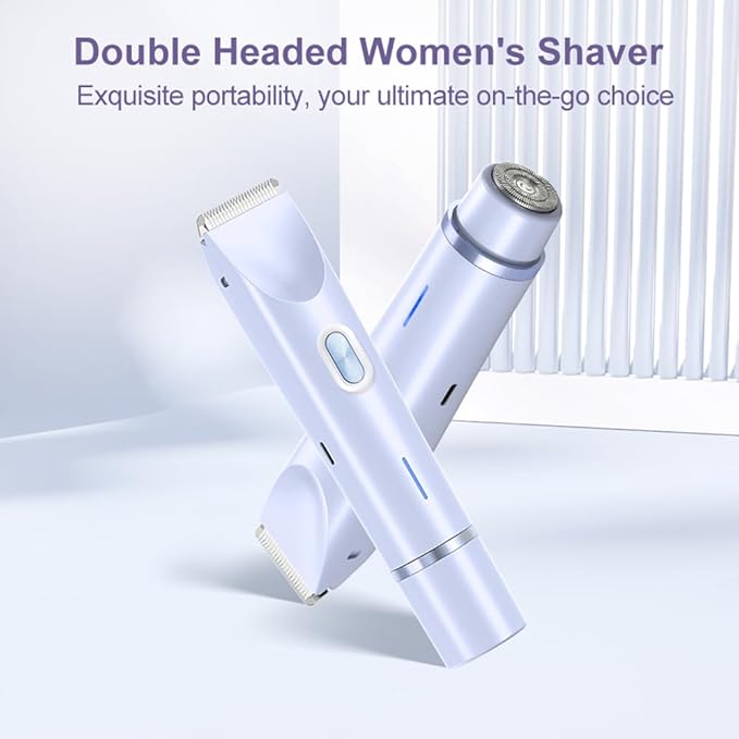 Women's Electric Shaver Bikini Trimmer for Women Razors 2-in-1 Dual Head Design IPX7 Waterproof Wet & Dry Use Body Groomer Hair Trimmer Remover for Facial Underarm Arm Face Leg Bikini (Blue)