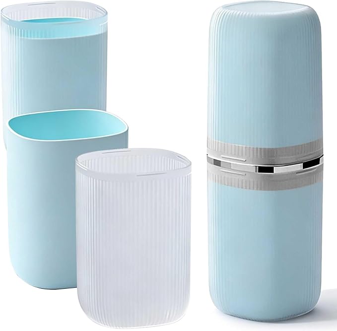 Toothbrush Travel Case Portable Travel Toothbrush Holder, Large Travel Toothbrush Cup for School, Camping, Business Trip, Bathroom, Cruise (Light Blue)