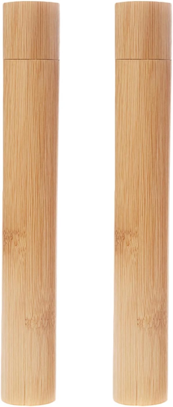 VASANA 2PCS Bamboo Toothbrush Case Portable Toothbrush Container Reusable Toothbrush Holder Personal Cleaning Tools Storage for Daily Use Traveling Camping(21CM)