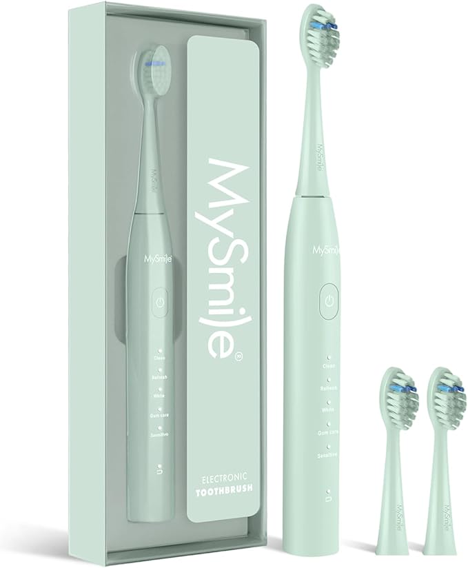 MySmile DY156 Electric Toothbrush for Adults, Rechargeable Sonic Battery Toothbrush Portable with 3 Brush Heads, 2 Mins 5 Modes Smart Timer, 45000VPM, One Charge for 60 Days - Green