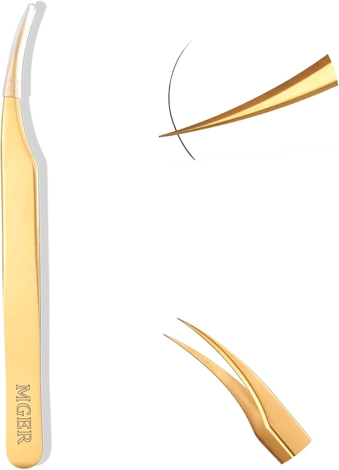 MGER Isolation Tweezers for Eyelash Extensions, Professional Hand Calibrated Dolphin tip Tweezers & eyelash tweezers for lash extensions, Effortless Application with Precision Tweezers, Gold