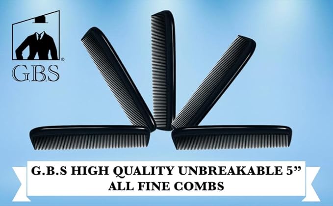 GENTS 15 for Men's Hair Black Pack Pocket Size Beard & Mustache Combs Unbreakable 15 All Fine Sideburns for Travel Effortless Glide Peak Comfort Bag Packing Fine Tooth