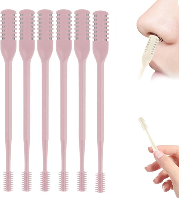Nasal Hair Cutter, Double Sided Nose Hair Trimmer for Men Women, 360° Rotating Portable Manual Nose Hair Remover, Hairs Knife Noses with Ear Digger Travel Essentials (Pink, 6 PCS)