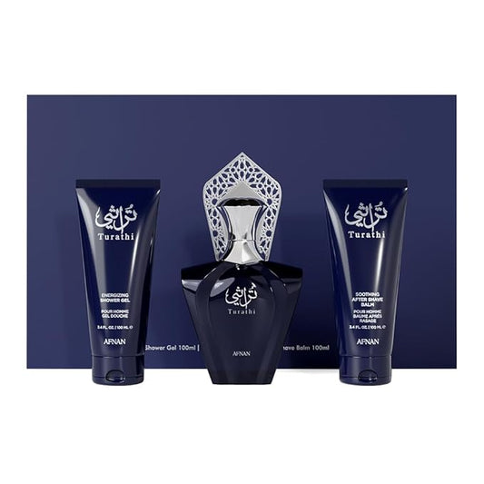 Afnan Turathi Homme Blue Gift Set – Eau De Parfum + Shower Gel + After Shave – Luxurious Perfume Gift Set For Men