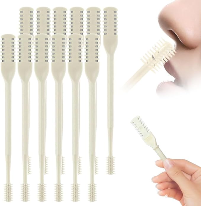 2-in-1 Nasal Hair Cutter, Dual Head Nasal Hair Trimmer, 360° Rotation Nose Hair Cutter, Pain-Free Nostril Hair Remover, Easy to Clean Grooming Tool for Women Men (Beige, 12pcs)