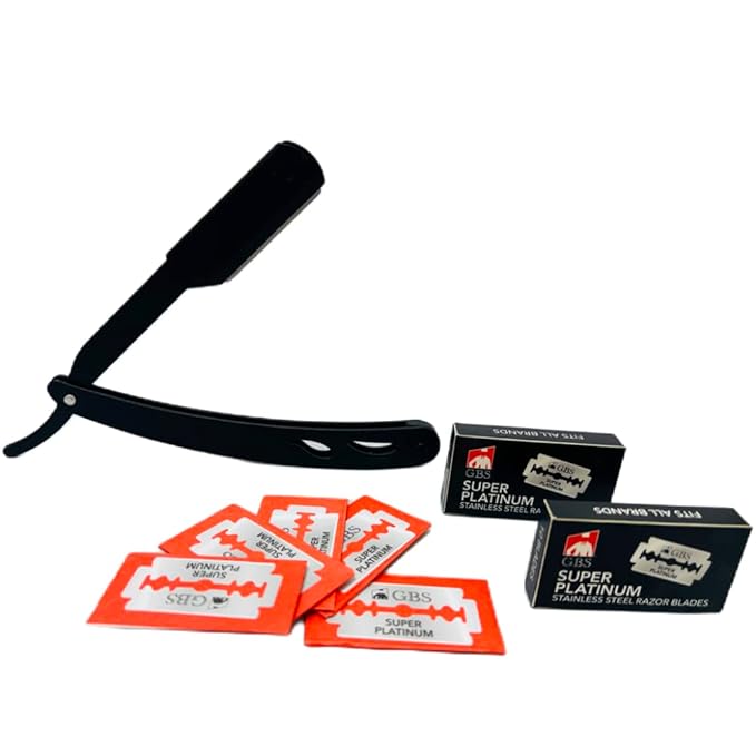 G.B.S Men Professional Straight Edge Barber Shaving Razor with 20 Blades, Black