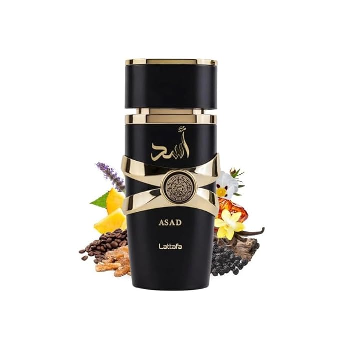 Lattafa Perfumes Asad for Unisex Eau de Parfum Spray, 3.4 Ounce / 100 ml with Elegant Velvet Pouch and 3 Refillable Atomizer Spray Bottles