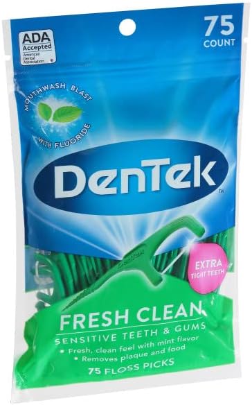 DenTek Fresh Clean Floss Picks, for Extra Tight Teeth, 75 Count, (Pack of 1)