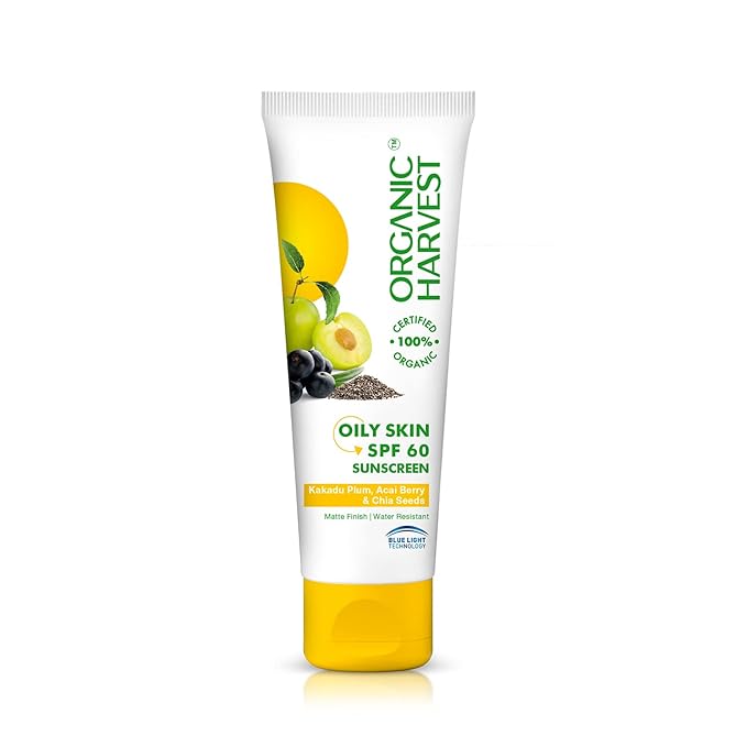Organic Harvest Sunscreen For Women & Men SPF 60 PA+++ for Oily or Acne Prone Skin | Sunscreen Lotion Protects From Harmful UVA & UVB Rays | Hydrates & Nourished Skin | Sulphate & Paraben Free - 100gm