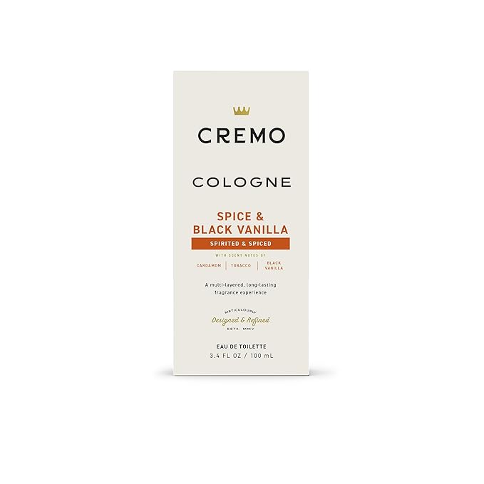 Cremo Cologne For Men - Spice & Black Vanilla Mens Cologne Spray, An Explosion of Vibrant Spices, Dark Woods and Black Vanilla, Multi-Layered Signature Men's Fragrances, 3.4 Fl Oz