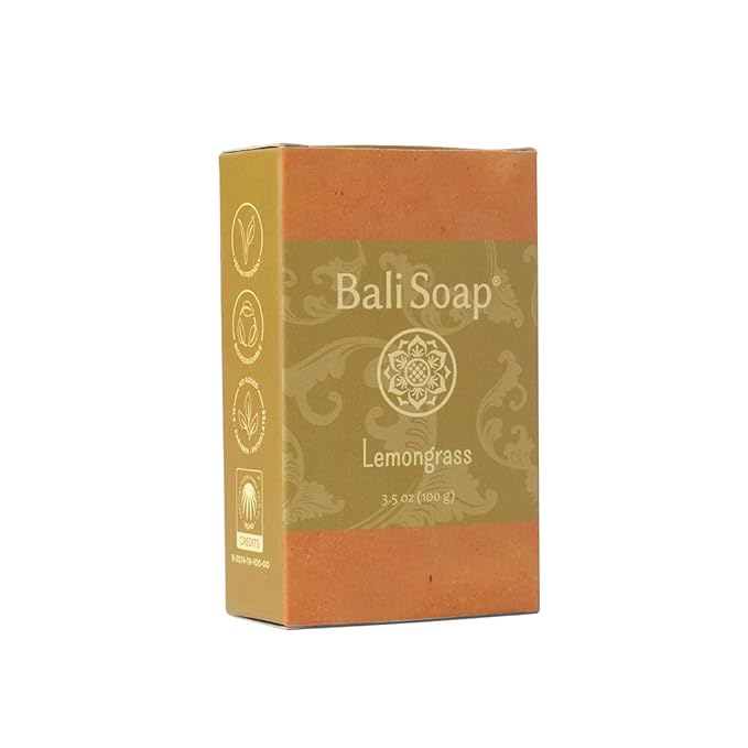Bali Soap - Handmade Lemongrass Soap Bars - Natural Vegan Soap Gift Set, Artisan Cold Process Soap for Face Body, Moisturizing Exfoliating Plant-Based Soap for All Skin Types, 3 Pack