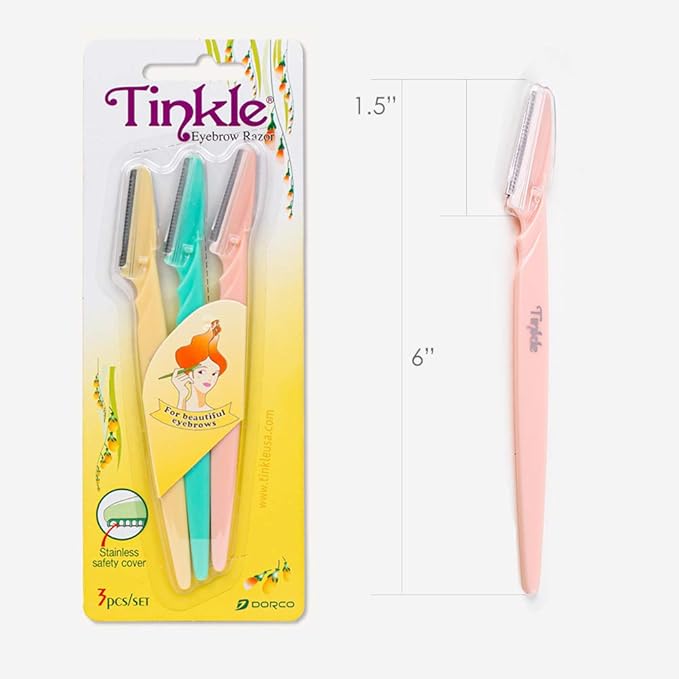 Tinkle Dermaplaning Tool 18ct, Dermaplane Razor for Women, Safe and Easy Peach Fuzz Remover, Eyebrow Trimmer with Protective Cover (12 Packs of 3)