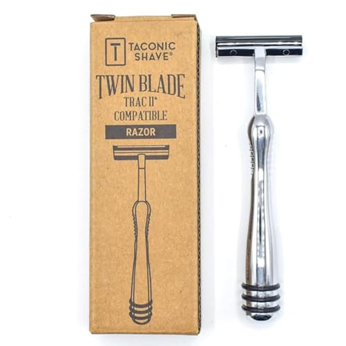 Taconic Shave, Heavyweight All Metal Non-Pivoting Twin Blade Cartridge Razor Compatible with GIllette Trac II, Personna, and Taconic Refills - 10 Cartridges Included